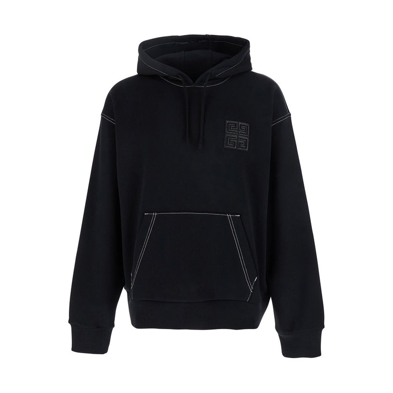 Black Hoodie with 4G Logo Detail on Front in Cotton Man Hoodies