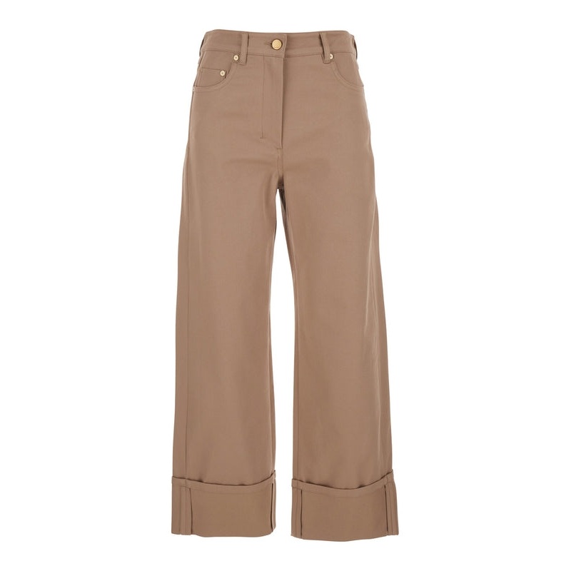 ‘Cervia’ Beige Five Pocket Pants with Turn-Ups in Cotton Woman Denim Pants