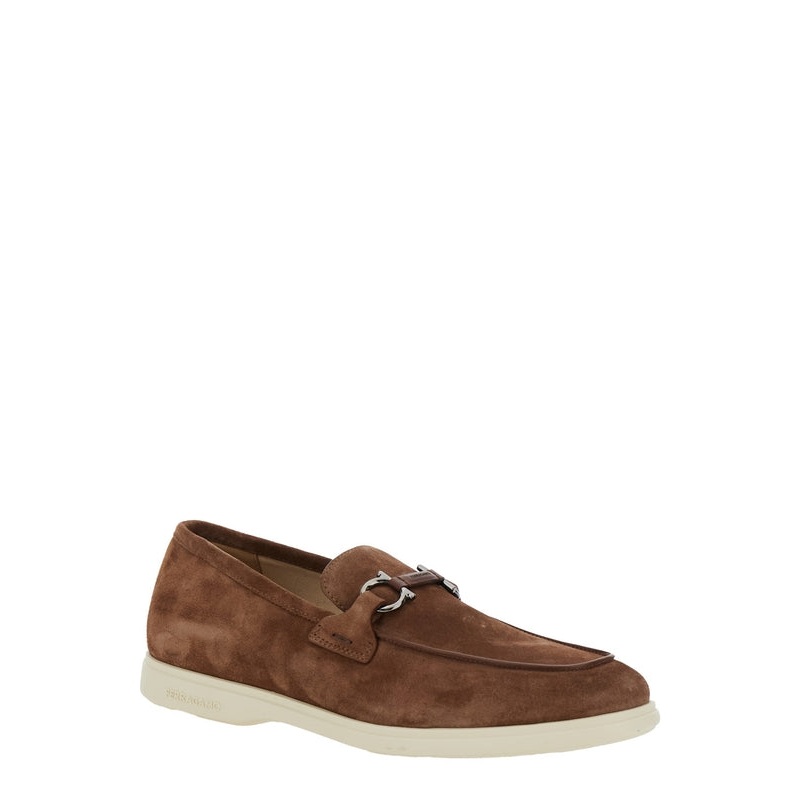 ‘Cosimo’ Brown Loafers with Metallic Hooks on the Front in Suede Man Loafers