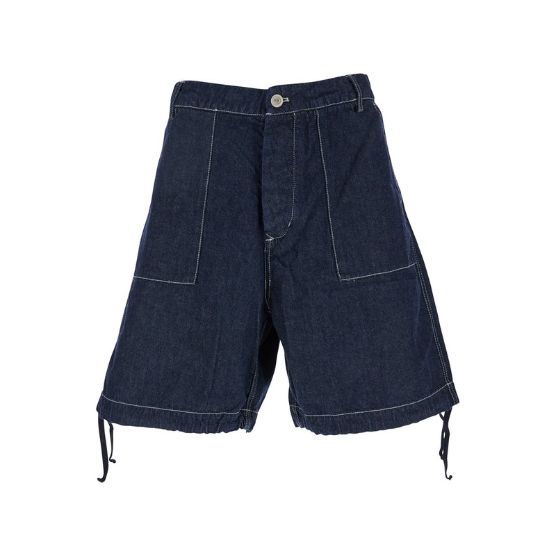 Dark Blue Shorts with Logo Patch on the Back in Denim Man Shorts