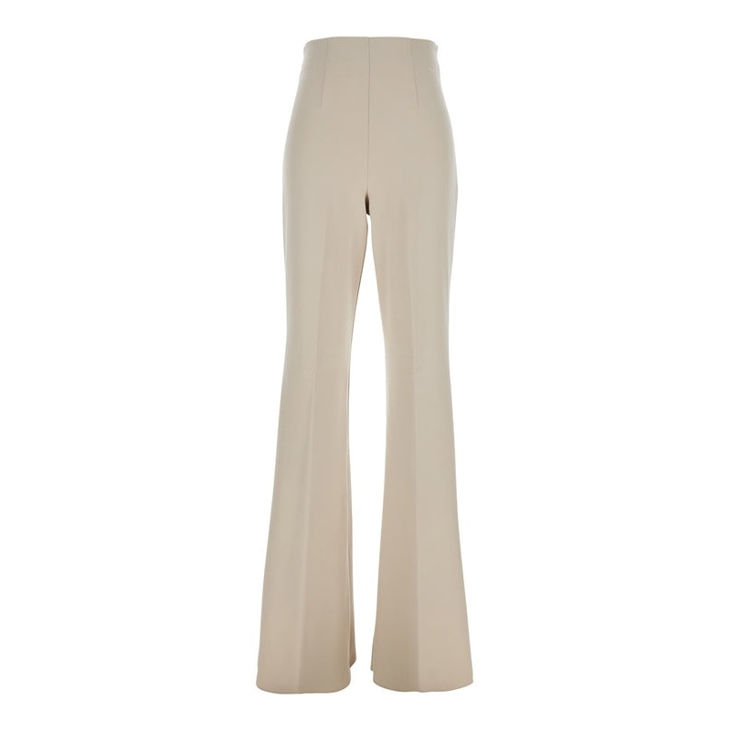 ‘Lea’ Beige Flared Pants in Tech Fabric Stretch Woman Trousers