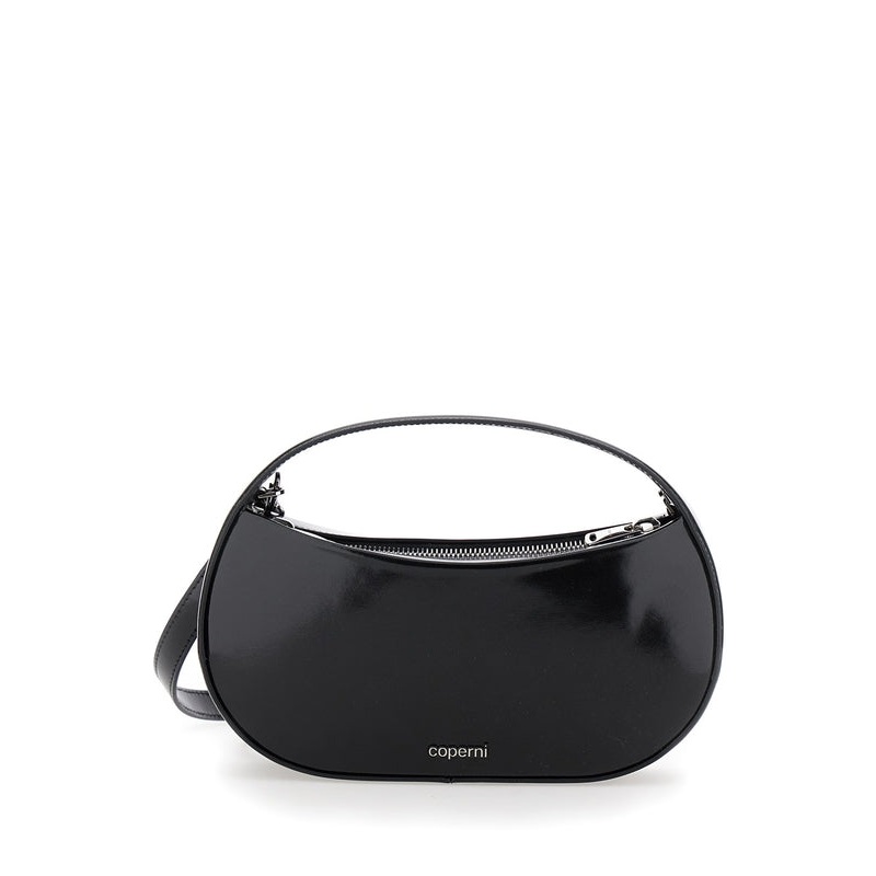 ‘Sound Swipe Small’ Black Handbag with Logo Detail in Leather Woman Tote Bags