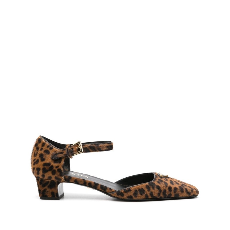 Triangle Logo Animal Print Flat Shoes