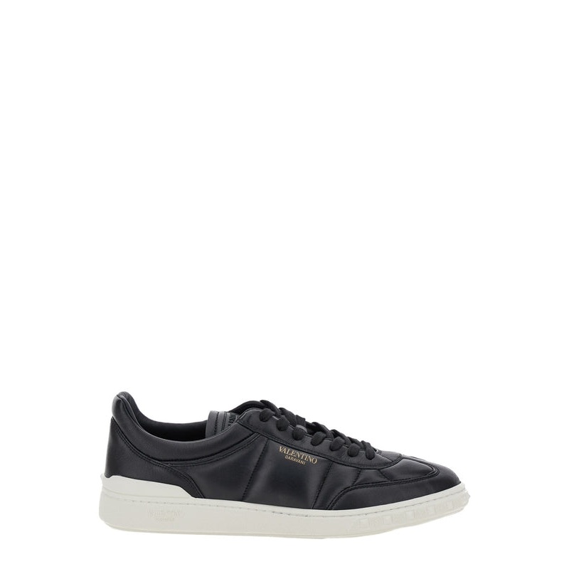 ‘Upvillage’ Black Low Top Sneakers with Screen Printed Logo in Leather Man Low top Sneakers