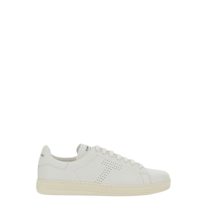 ‘Waiwick’ White Low Top Sneakers with Perforated Logo on the Side and Logo Patch on the Tongue in Grained Leather Man Low top Sneakers