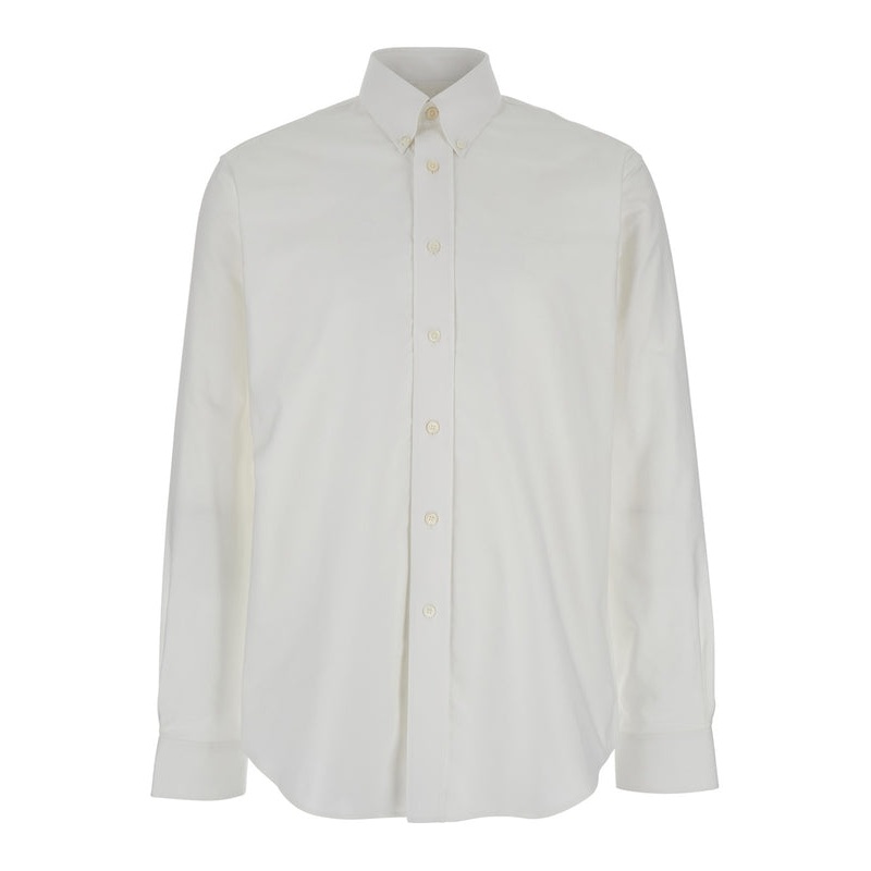 White Shirt with Logo Embroidered on the Front in Cotton Man Shirts