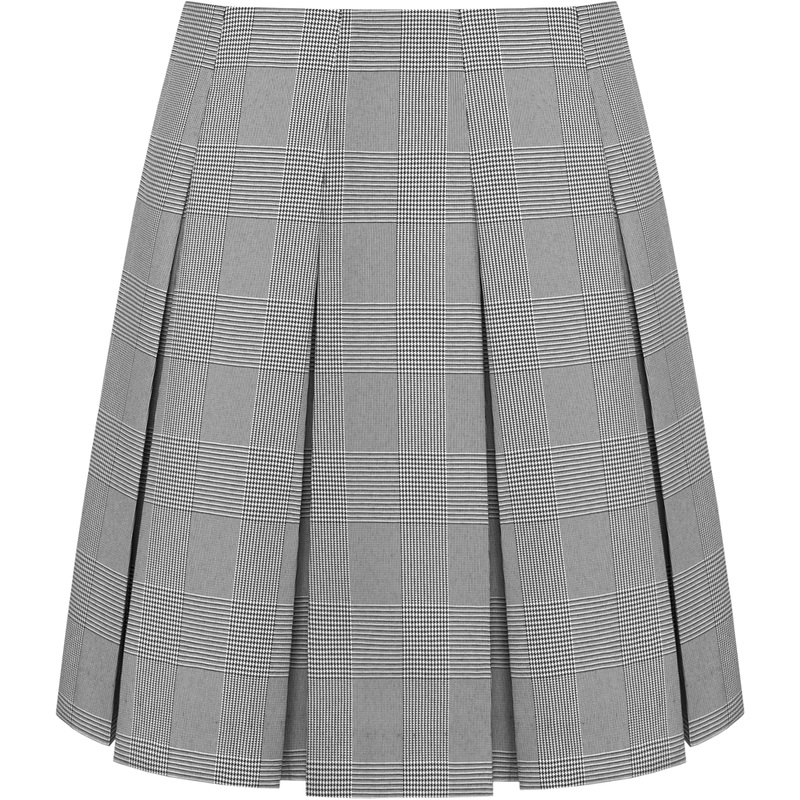 High Waist Box Pleat Skirt|008 – Black and White Shadow Plaid|Youth – G7 Girls  Size 7|Youth – G8 Girls  Size 8|Youth – G10 Girls  Size 10|Youth – G12 Girls  Size 12|Youth – G14 Girls  Size 14|Youth – G16 Girls  Size 16|Juniors – J1 Junior|Juniors – J3 Ju