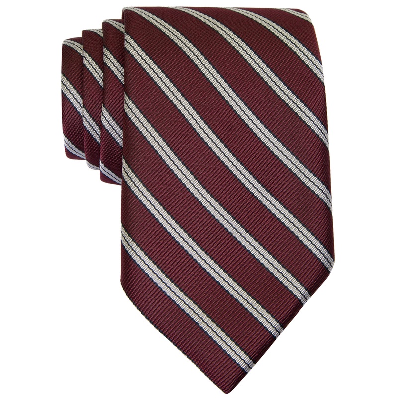 Traditional Necktie|252 – Burgundy with white and black Stripes|Size Range – 48|Size Range – 54|Size Range – 57