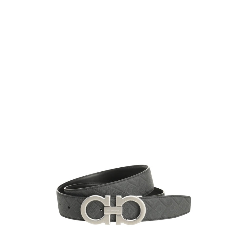Ferragamo Black Grey Leather Belts