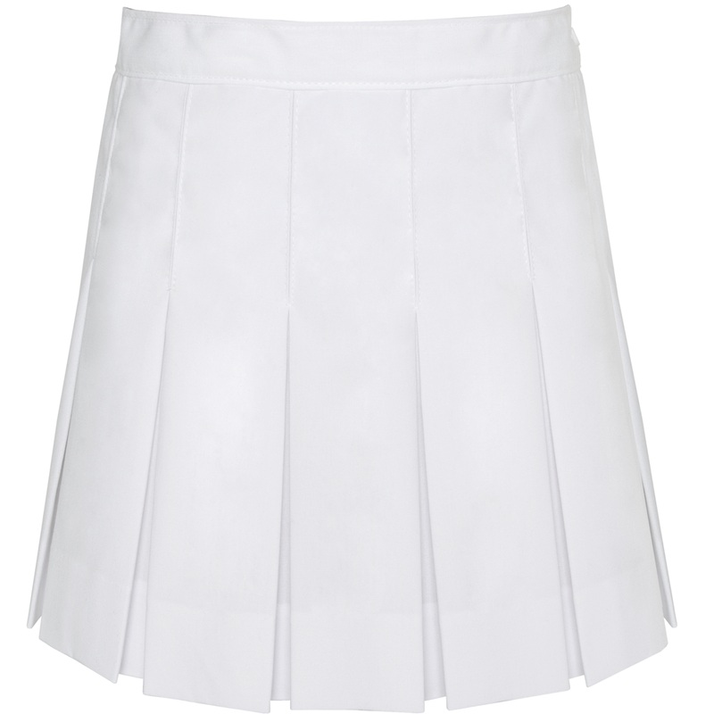Stitched-Down Box Pleat Skirt|119 – White|Youth – G6 Girls  Size 6|Youth – G7 Girls  Size 7|Youth – G8 Girls  Size 8|Youth – G10 Girls  Size 10|Youth – G12 Girls  Size 12|Youth – G14 Girls  Size 14|Youth – G16 Girls  Size 16|Juniors – J0 Junior|Juniors –