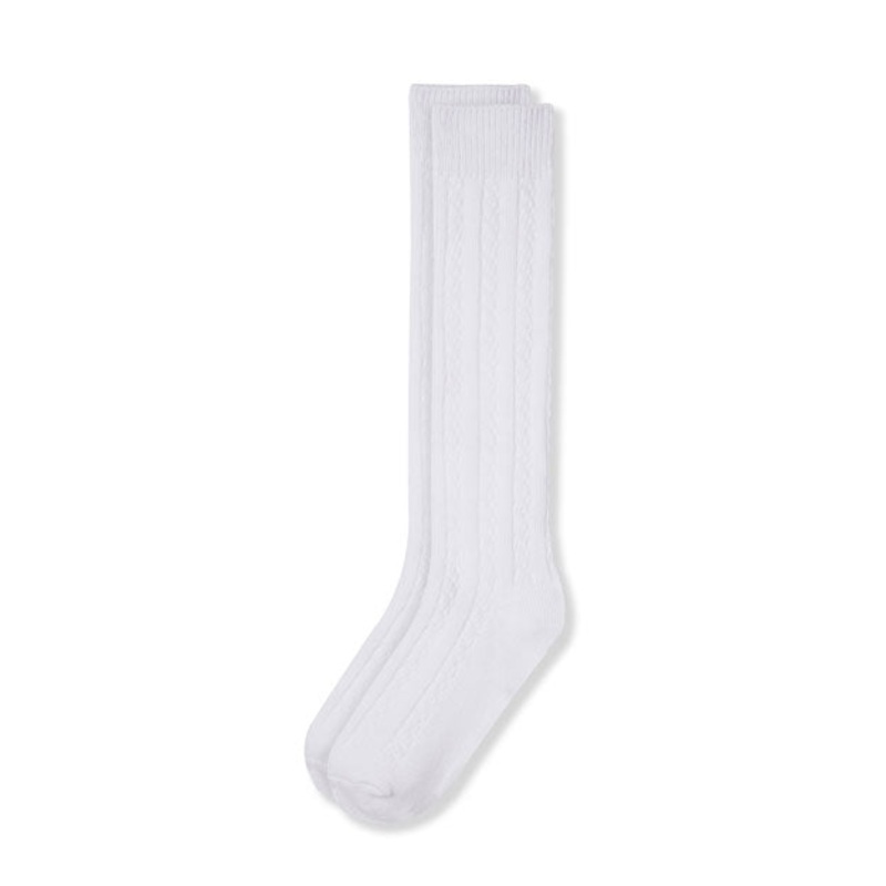 Cable Knee-High Socks|119 – White|Size Range – S Small|Size Range – M Medium|Size Range – L Large